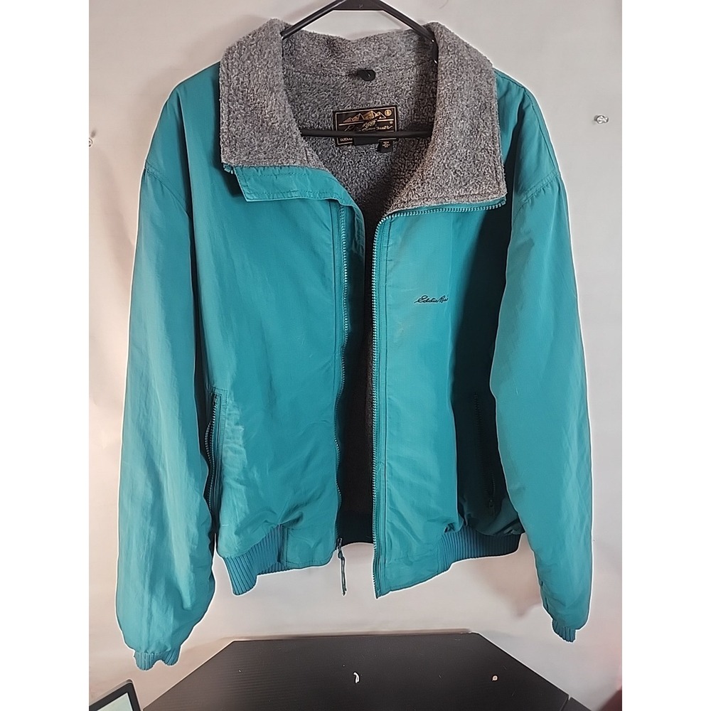 Vtg Eddie Bauer Mens Windfoil Fleece Lined Jacket XL Teal Full Zip Insulated